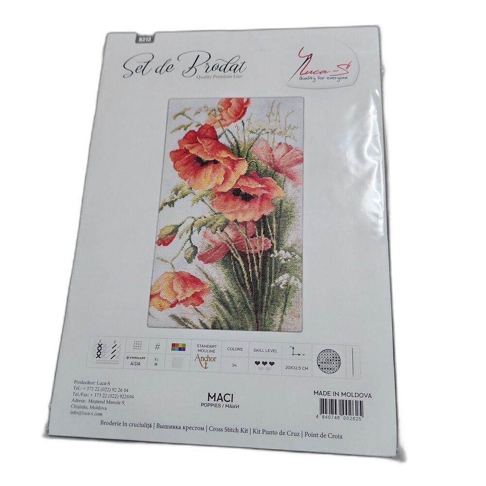 Luca-S Cross Stitch Kit Poppies B213 7.8 x 12.5 NEW Sealed Moldolva Poppy